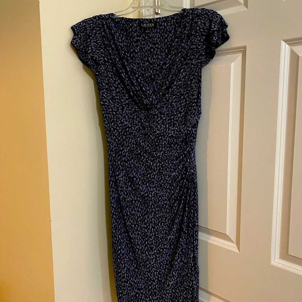 Polo by Ralph Lauren Blue Bodycon Midi Dress with Flutter Sleeves